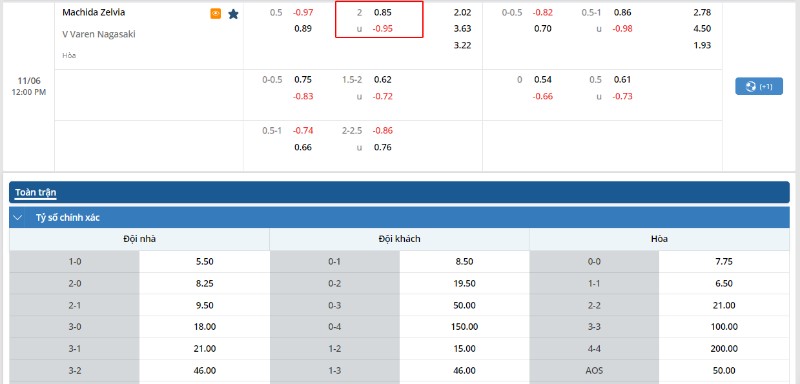 Kèo bóng đá của trận Machida Zelvia vs V Varen Nagasaki